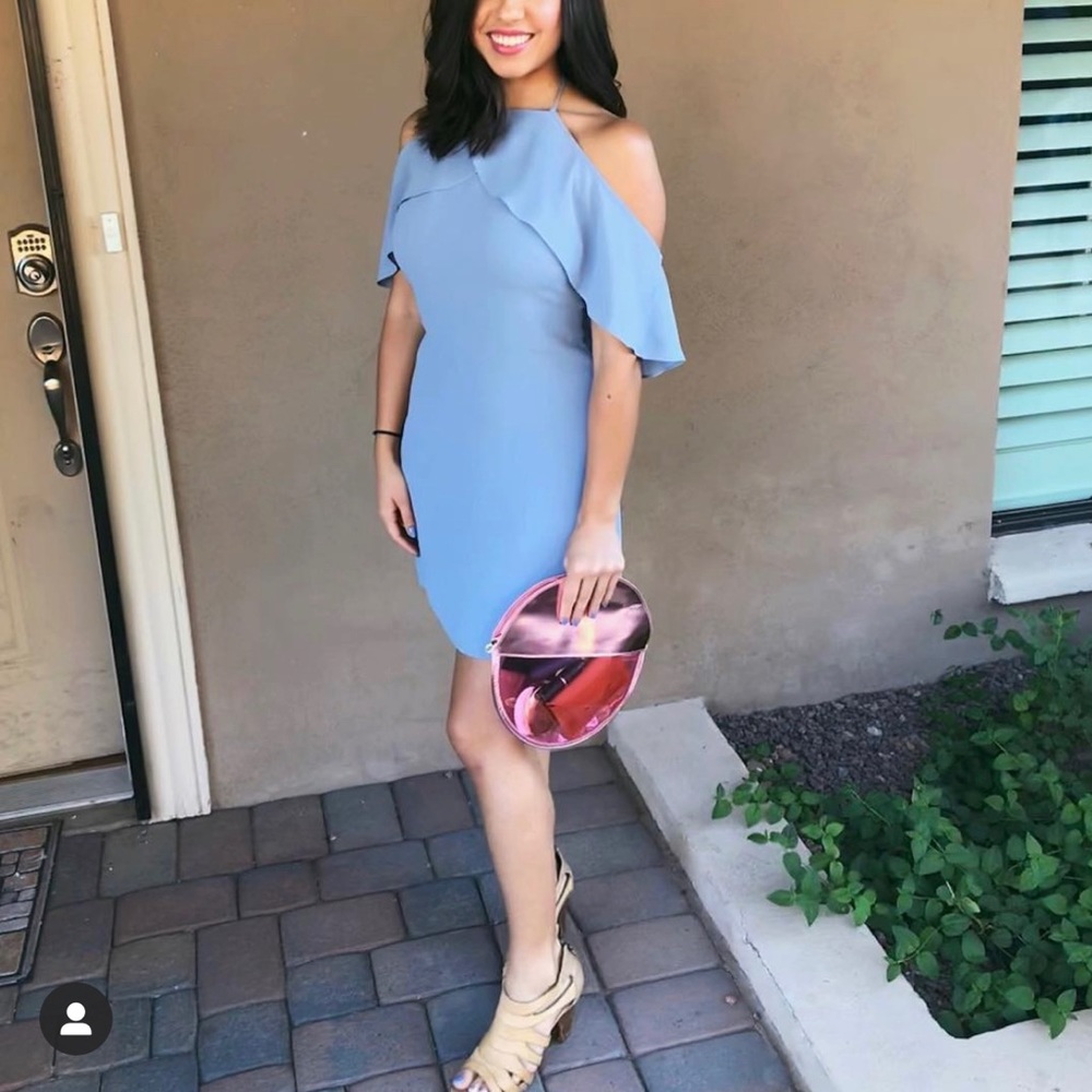 Reformation Blue Backless Dress with Shoulder Detailing